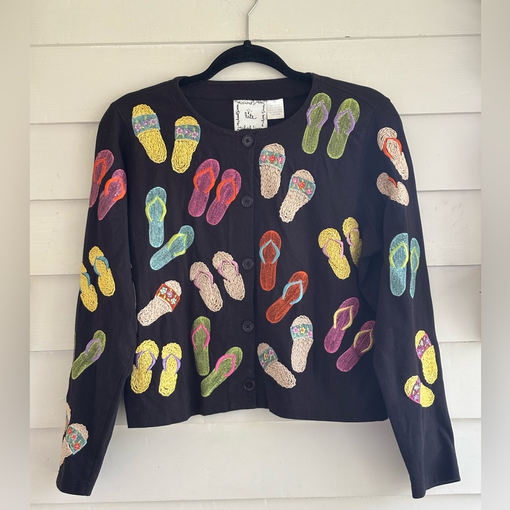 Michael Simon Lite Colorful Flip Flop Sandal Button Cardigan Top Size Sm…